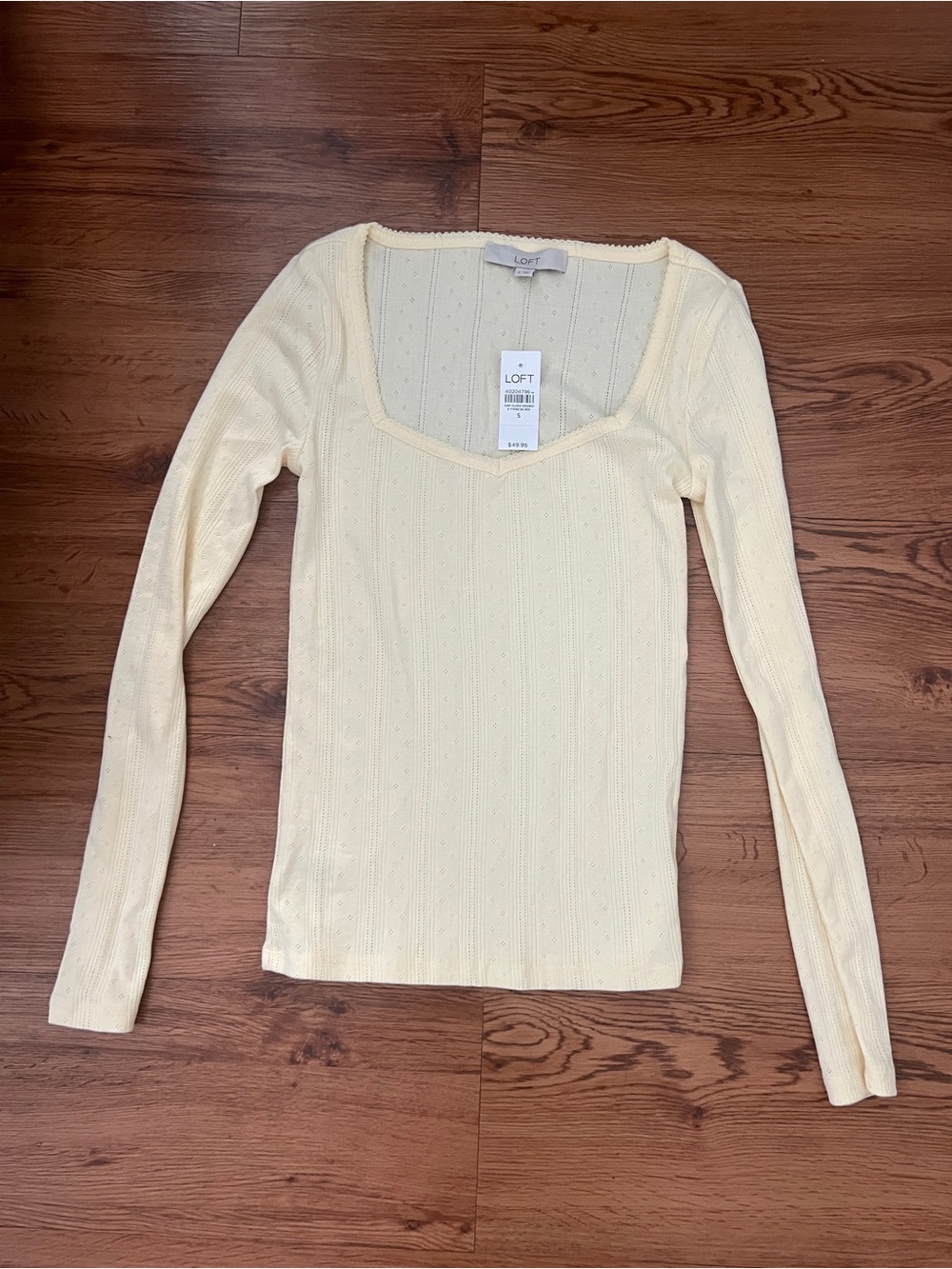 NWT LOFT Butter Yellow Long-Sleeve Scoop Neck Ribbed Top Size Small